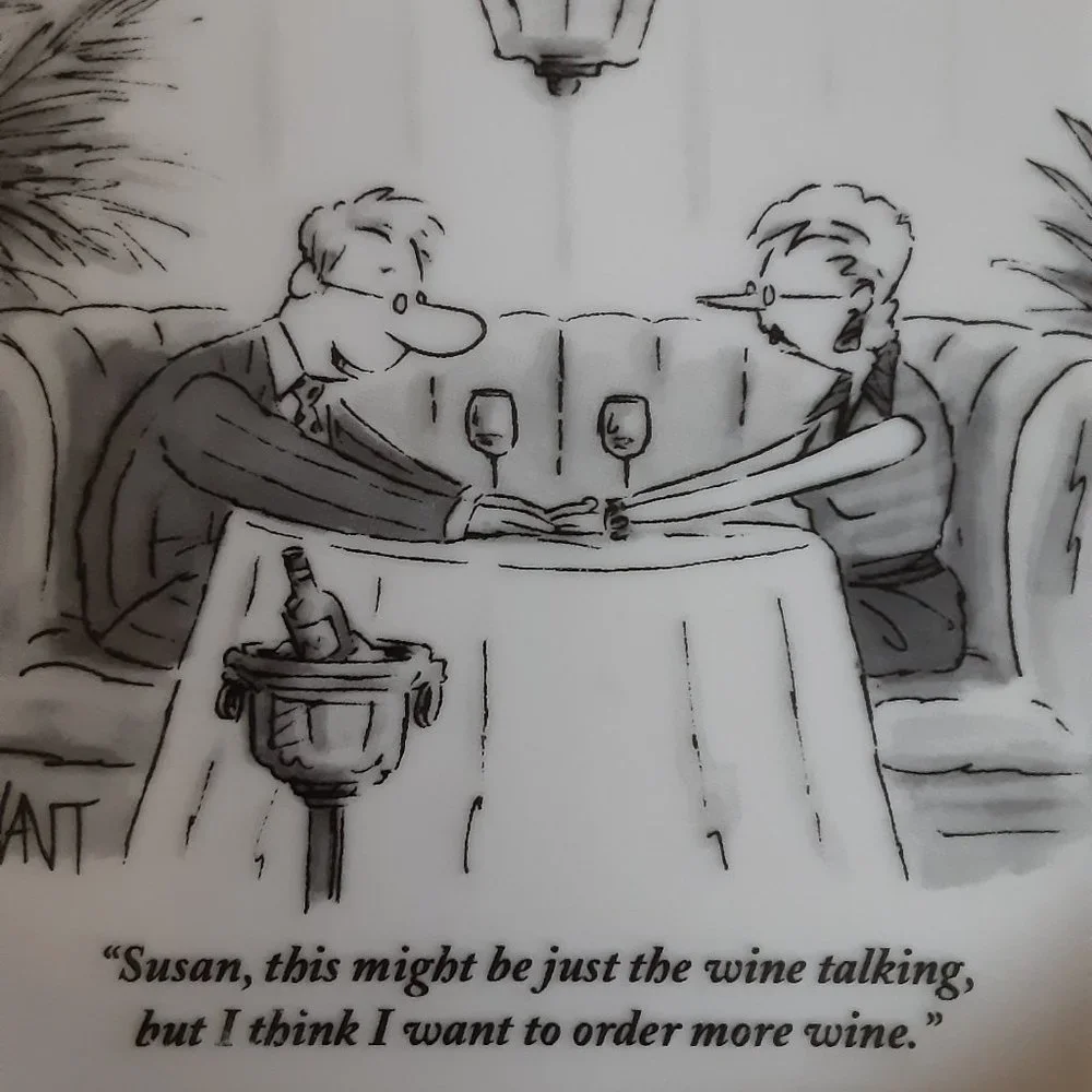 RESTORATION HARDWARE/New Yorker wine cartoon plate
